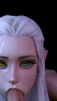 Elfo del bosque con impresionantes ojos verdes da mamada en primer plano | 3D porno