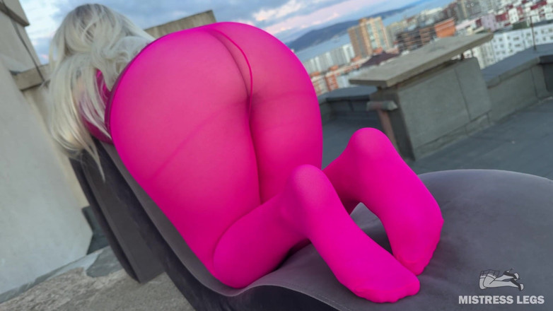 Mistress Legs: Pink Nylon Tease on the Rooftop at Sunset - Feet and...