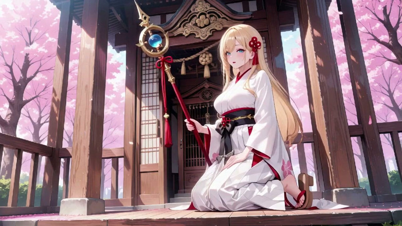 Tay Swift X: 神社の金髪巫女!桜の下でタブーがささやく、白いスカートも露出度が高い!