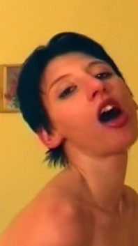 Skinny Brunette Babe Stretches Hairy Pussy with Thick Dildo