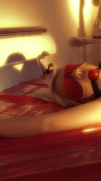 Slave Tied to the Bed and Blindfolded Has Sex with Her Master