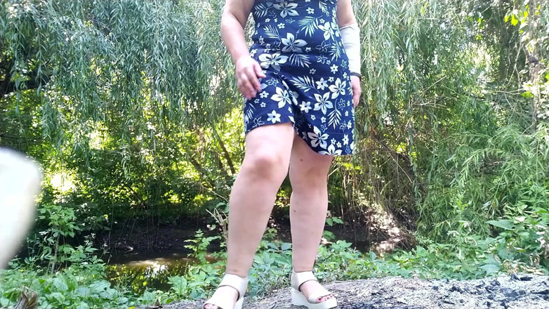 OurFetishLife: Peeing standing through pink panties in nature