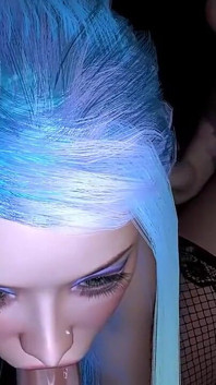 Două fete cu părul viu colorat muie dublă: porno 3D