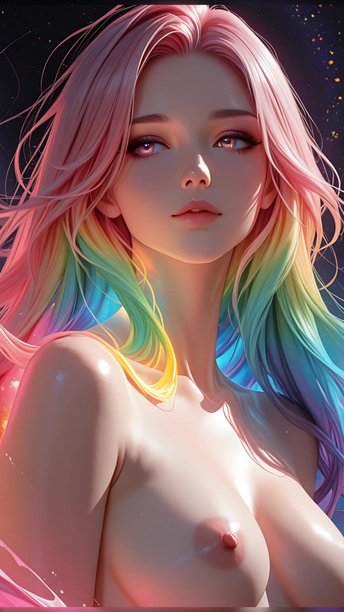 VelvetInk Studio: Rainbow, kosmische schönheit mit glühenden rosa augen, fantasy-Porträt und kunst-diashow