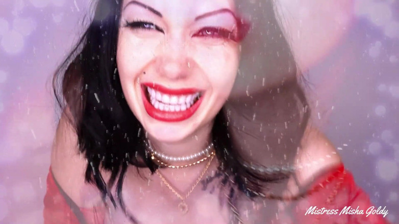 Goddess Misha Goldy: Weihnachts-spermaladung und demütigung in ganz rot! Mind fick!