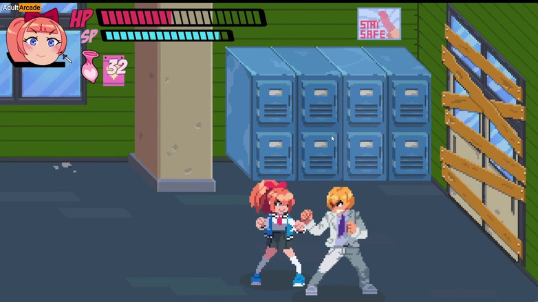 LewdArcade: Молода дівчина штовхає хулігана, дупа чувака - непристойні міські дівчата, хентай, бічний прокручувач, повна порно гра