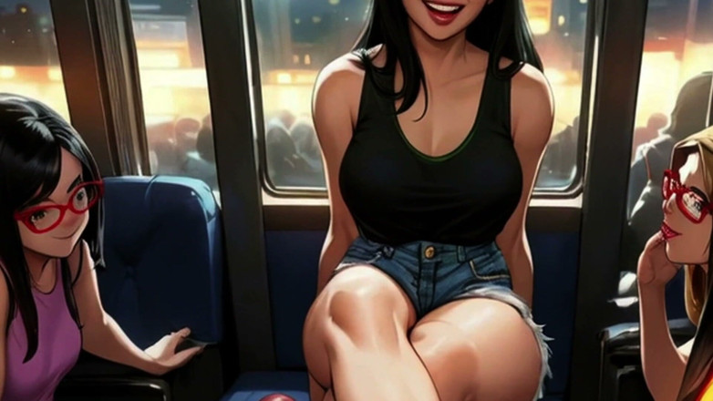 Spicy Toons: Lin's Friends Help Drain Your Cock on the Bus