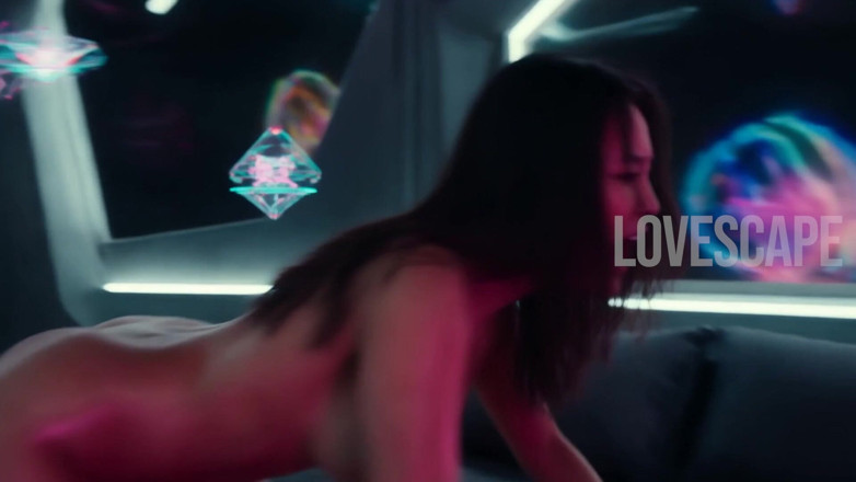 Lovescape: Heta asiatiska rider kuk i neonrum (ai gen)