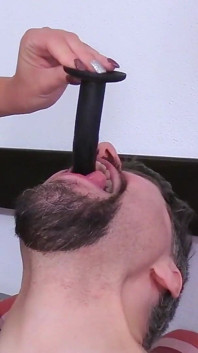Skinny Brunette and Tattoed Guy Are Playing with a Dilde and Then She Fucks His Ass with It