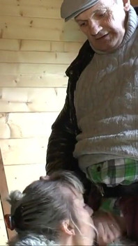 Big titted mature gangbanged and jizzed outdoor