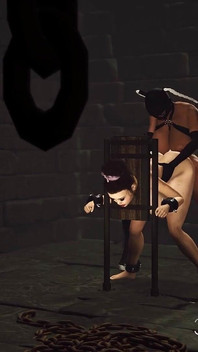 Super hete zwarte shemale neukt hard een rondborstige brunette in de kerker