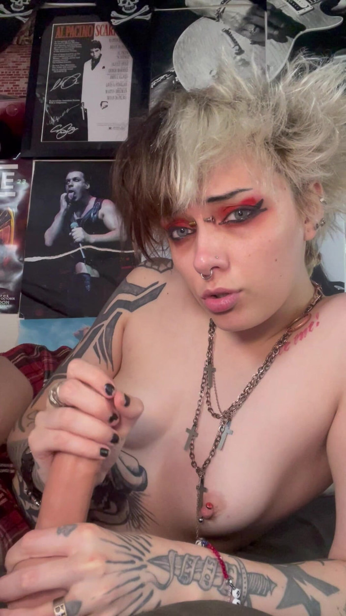 Glitterqueen1999: Topless Goth Girl Handjob Till You Blow Your Load JOI...
