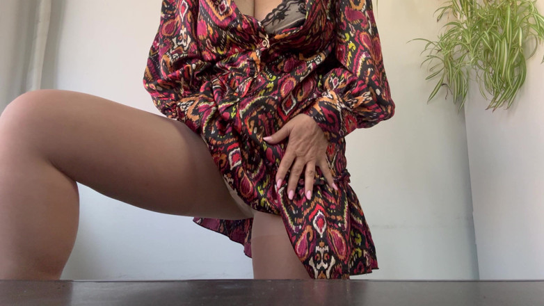 Step Mommy: Hot Sexy MILF Rubs Her Pussy Through Pantyhose