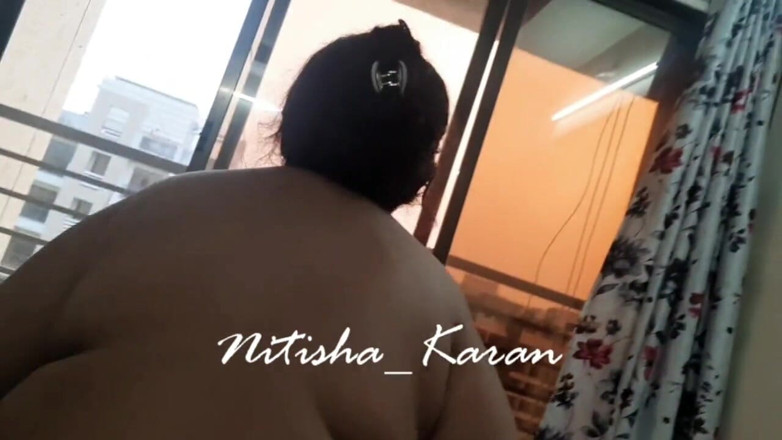 Karan Nitisha: Road Side Topless Dare with Some Trafiic in Background