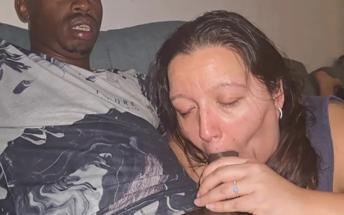 Real homemade BBW BBC porn: Sucking Stroking BBC Cumming in Mouth Moaning and Groaning