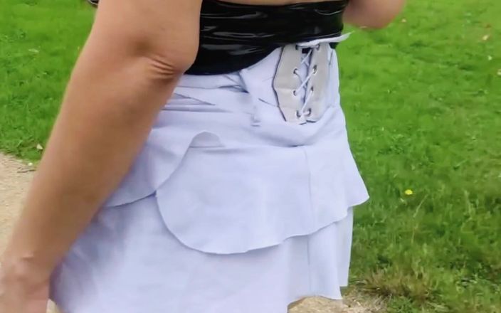 Lady Oups exhib &amp; slave stepmom: Buttplug and Mini Sexy Skirt in Public Park