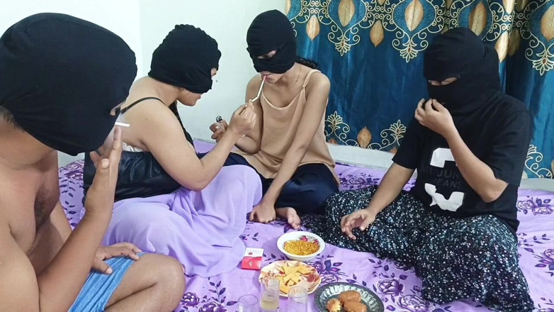 Sweet_Priya07: Three female friends have sex with a male friend together.With...