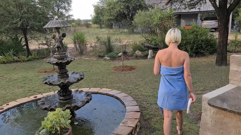 Domslutfucker: Hot Blonde Showering in the Woods at a Nude Resort