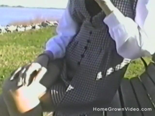 Homegrown Wives: Gum chewing tramp flashes outdoors