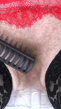Mature Hairy Pussy Cums From a Comb Close-up. Amateur Fetish with a Plump Pubic Mound and Bush.