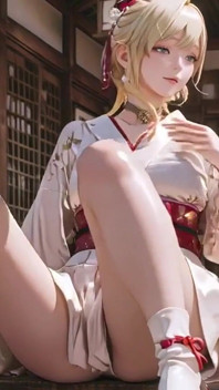 Tajemství dívčí svatyně blond Kimono! Klečení pod bránou Torii v béžovém upraveném kimonu