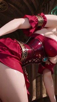 Green-haired Warlock! Red Battle Armor in the Classical Arcade, Slit Skirt Teasing Every Move