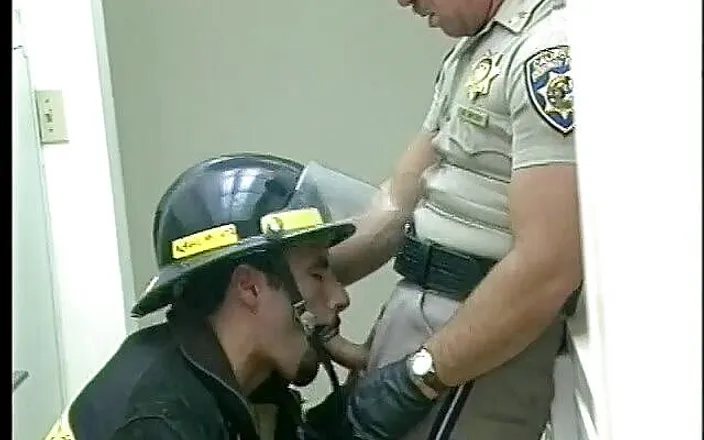 Gays Case: Gay fireman sucks a cock of a police officer