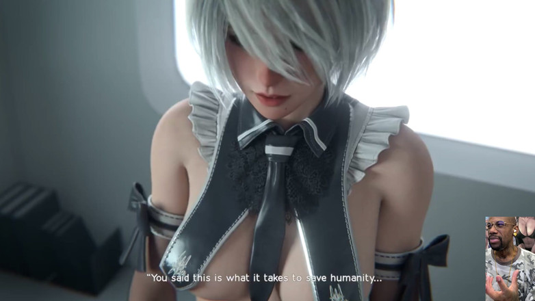 Good news media: ハゲマンコ 2b は、あなたが彼女のおいしいマンコに射精するまであなたをオナニーします、ゴス継娘が BBC に乗っています