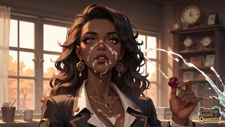 Ebony Anime Queens: Zapařený ebenový muž zasáhne studentku a postříká jí na obličej....