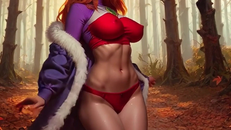 Maybellen: Sexy ruiva meia-irmã provocando você! Peitos grandes e mamilos duros