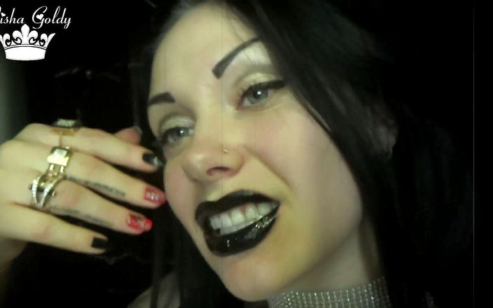 Goddess Misha Goldy: Hochglänzende schwarze lippen