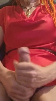 Having a Wank Break at Work in Some Sexy Red Satin