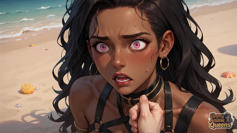 Ebony Anime Queens: Questo orsacchioso ebano stordito fa un bel in spiaggia. È super-monella...