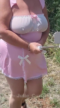 Pink Babydoll Tit Bounce Outdoor Walk