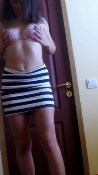 Sexy Teen Striping Her Skirt and Bra and Taking Old Man Cock in Her Mouth