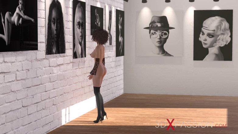 3dxpassion: 年轻的时装模特在照相馆被一个黑人狠操