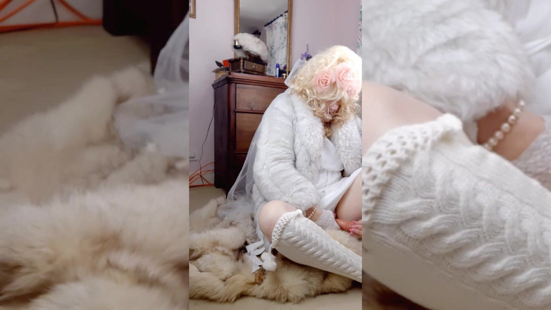 Trans fur bitch: Transbride spielt mit schwanz in weichen pelzen