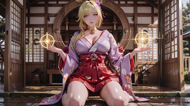 Seraphina Vale: Blonde Goddess in the Japanese Corridor, Lazy Gazes, Hand on...