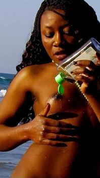 Ebony teen Nancy fucked by strangers on vacation on the beach