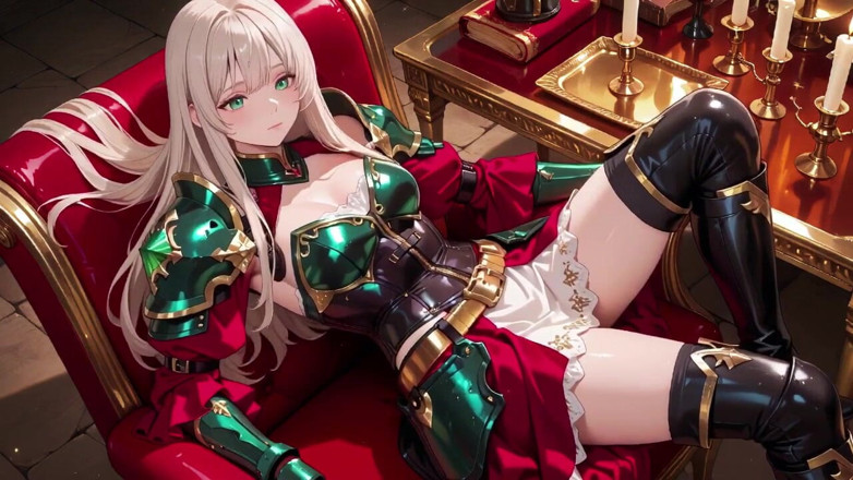 Tay Swift X: Verbotene fantasie in roter und grüner Rüstung! Blonde knight lounget...