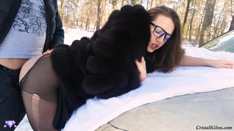 Cristall Gloss: Slut wife fucking on car on road