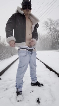 Snowy Track Tease: Muscular Stud Strips Bare, Flexes, and Explodes in Winter Heat