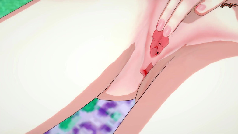 Hentai Smash: Mimi躺在床上抚摸并抚摸她的阴户。Genshin Impact Hentai。