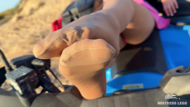 Mistress Legs: Pantyhose Feet on the Sand Beach: Her Soles in Nylons...