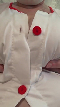 Mature Nurse Pulls Her Big Boobs Out From Under Her Robe and Shakes Them in Front of Your Face. Saggy Tits Close-up.