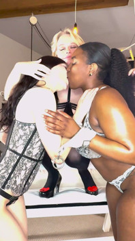 French and Ebony Submissives Serves Blonde Mistress