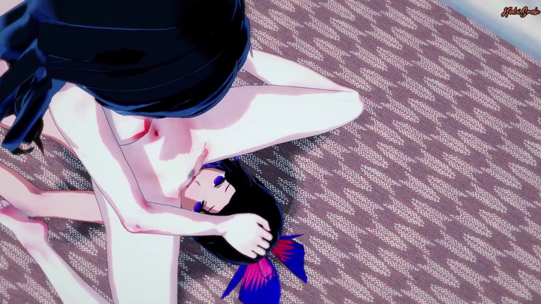 Hentai Smash: Nezuko Kamado faz sexo lésbico com Shinobu Kocho, é comida buceta...