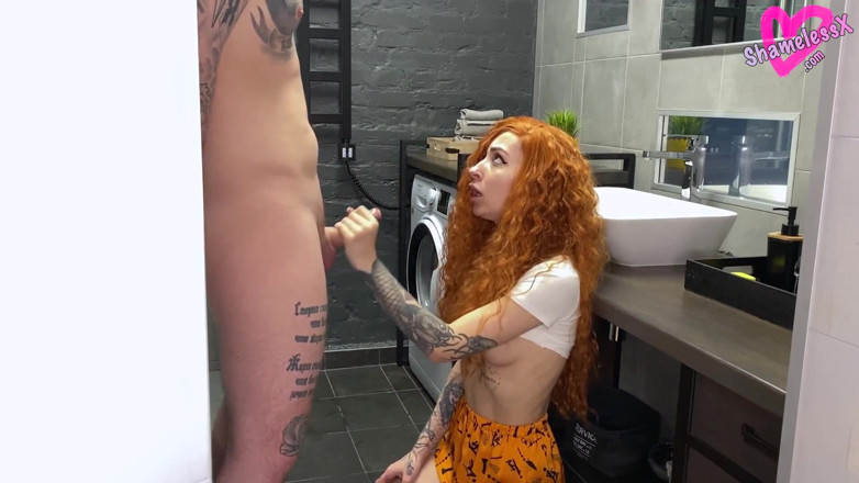 Shameless: Lustful redhead sensual blowjob and doggystyle