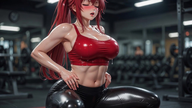Ianimedia: Compilatie Ia Rias Gremory Gym Training Sensueel Zweet Glanzend Lichaam