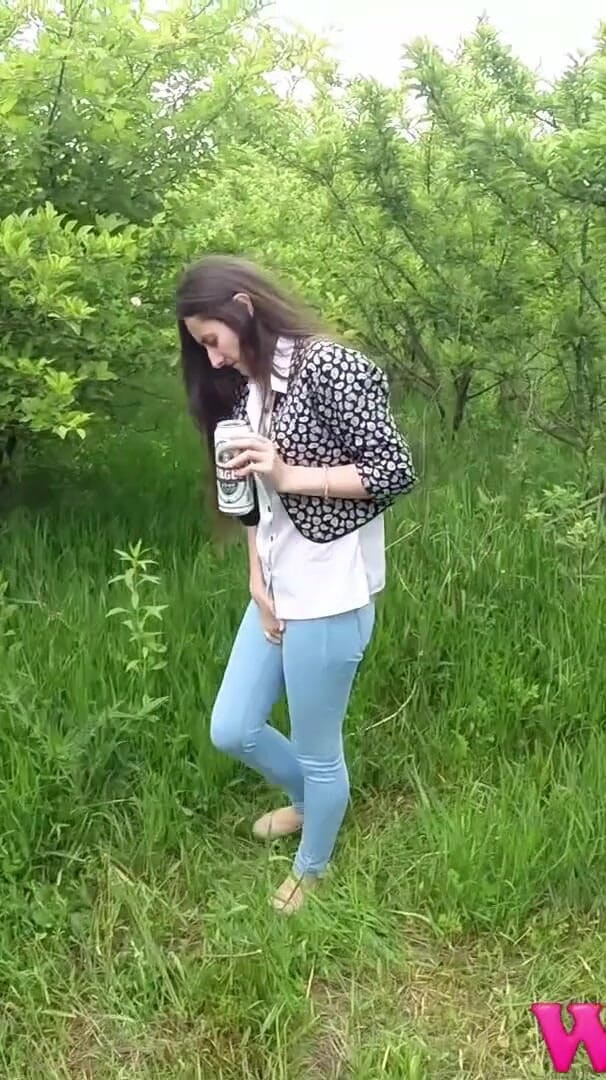 Skinny Brunette with Full Bladder Has to Pee in the Forest and Wet the Tall Grass Touching Her Wet Pussy (Wet Diana)